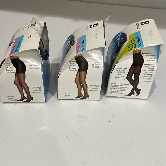 L'eggs Sheer Energy Pantyhose Nude and Jet Black Control Top size B - Picture 5 of 13